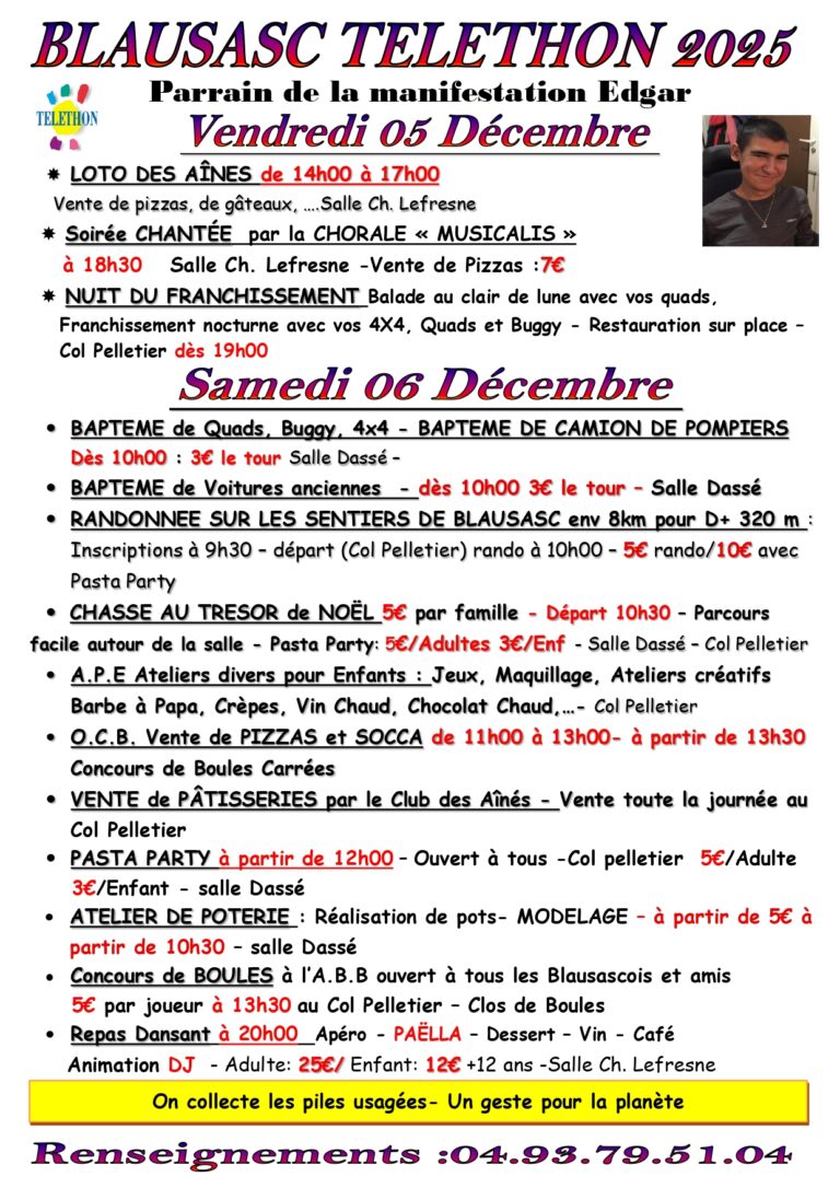 TELETHON 2025 – Vendredi 5 et Samedi 6 Décembre