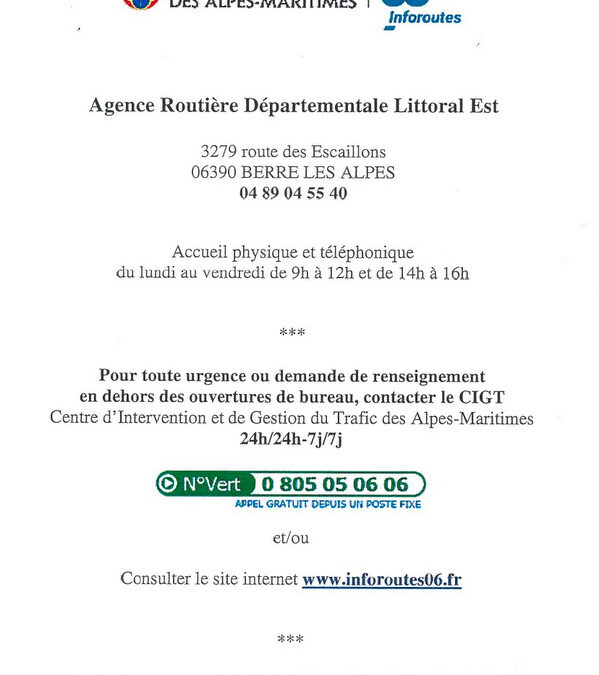 INFO Agence Routière Départementale Littoral Est
