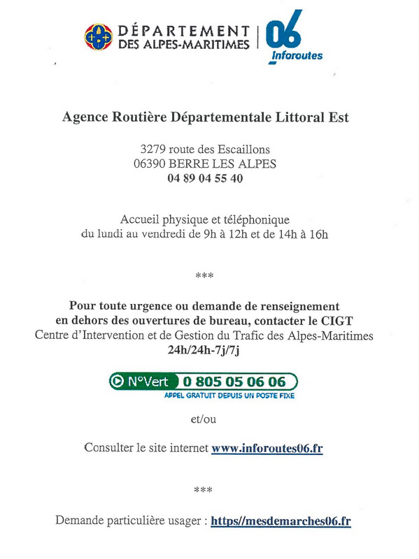 INFO Agence Routière Départementale Littoral Est